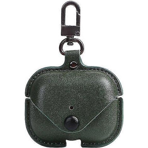Étui en cuir véritable compatible avec les AirPods Pro, coque souple en cuir avec crochet porte-clés, vert armée (1/5)