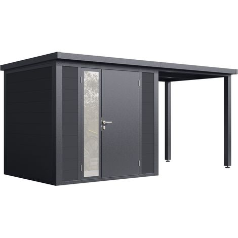 Finnhaus Wolff Kunststoff-Gerätehaus "Juna 4620", anthrazit / hellgrau, 450 x 200 cm (1/5)