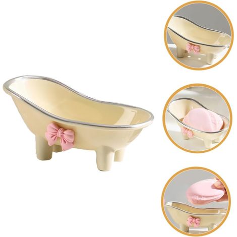 Plat de Savon avec Drain Baignoire en Forme de Baignoire ABS Abs épuisant Le Savon avec décoration d'arc et Pieds Support pour Salle Bain (1/5)
