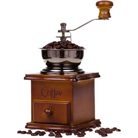 Moulin à café vintage - 175 x 105 x 105 cm - avec meule conique en céramique - socle en bois - dents en céramique - Moulin à café manuel (1/5)