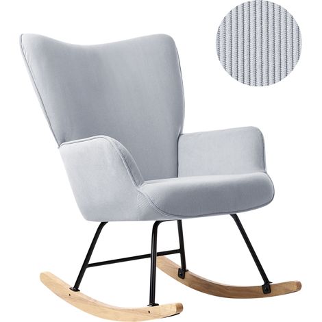 Sillón mecedora de pana cómodo respaldo ancho con reposabrazos patas de metal negras salón dormitorio azul claro Arset (1/5)