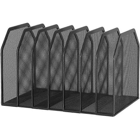 Organiseur de bureau vertical en métal à 7 compartiments, avec porte-documents et classeur en maille. (1/5)