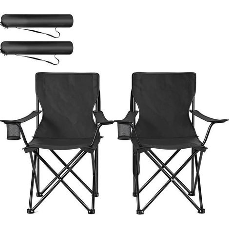 2er-Set faltbare schwarze Campingstühle mit Becherhalter und Netztasche (1/5)