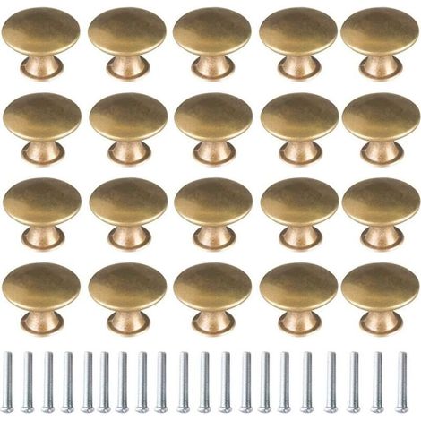 Aougo – Lot de 20 boutons de porte en laiton – Finition bronze jaune – Taille 30x21 mm – Pour armoires et tiroirs – Installation facile (1/5)