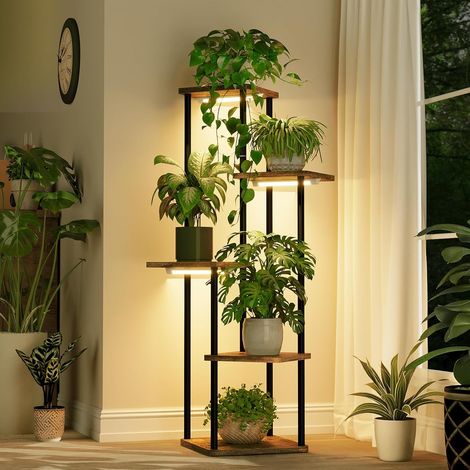 Support Plantes avec Lampe de Croissance, Étagère Plante 5 Niveaux Métal Brun, Porte Plante Intérieur Extérieur pour Multiples Plantes, Brun Rustique (1/2)