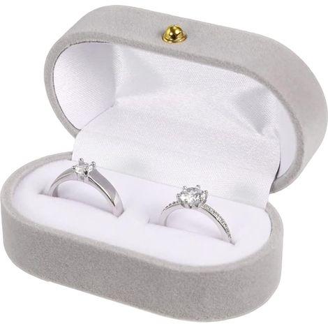 Boîte à Bagues en Velours de 2 Emplacements Léger et Lisse Boîte à Bague de Fiançailles pour Fête la Saint Valentinmariage Photo de Mariée pour La Proposition Souvenir Fiançailles (Gris)