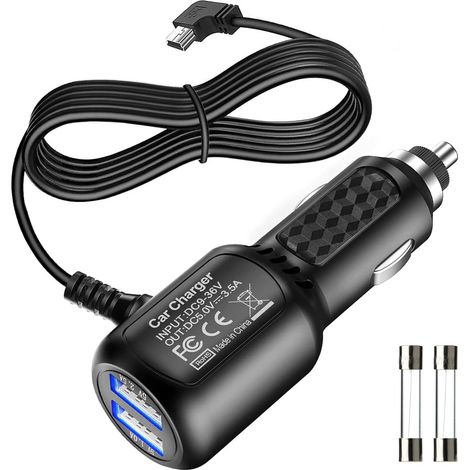 Power Cord - Mini USB - 350 Cm - 90° Right Angle - 9 V To 36 V Input - 5 V 2.5 A Output - For Vehicle - 1 Piece
