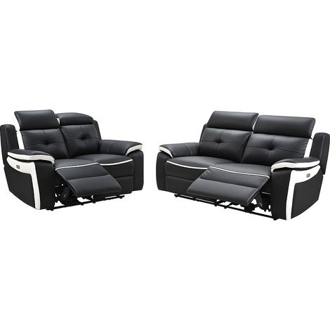 Divano 3+2 posti relax elettrico in pelle Nero e bianco - ANGELIQUE (1/3)