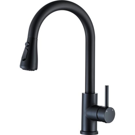 AICA Hochdruck Edelstahl Küchenarmatur Ausziehbar Wasserhahn Küche Mischbatterie Schwarz Matt