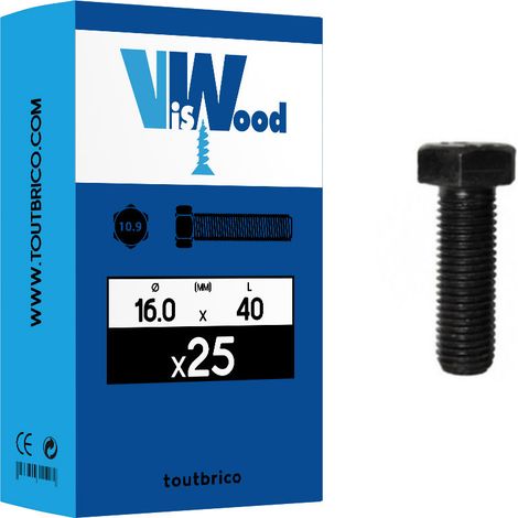 Corps de boulon à tête héxagonale en acier DIN 933 - VISWOOD - 16 - 40