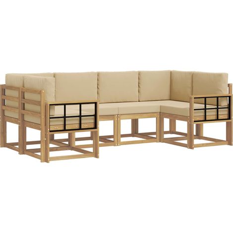 Conjunto de sofás de exterior con cojín 6 pcs y Beige vidaXL