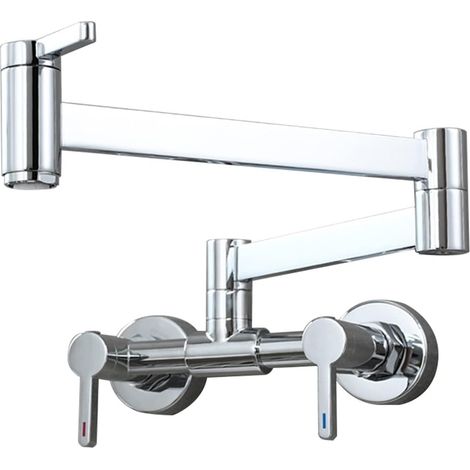 Robinet de cuisine remplisseur de pot Robinet de remplissage de pot mural Robinet d'évier de cuisine à 3 poignées Robinet mitigeur à bec rabattable, noir mat ( Color : Polished Chrome , Size : E ) (1/5)