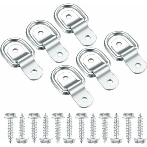 AGE Anneaux D'arrimage en D, Crochet Fixation INOX, Anneau De Montage pour Anneau De Fixation, Darrimage Sangle 6 Pcs et 12 Vis pour Remorque Voiture, Hamac Bois, Camping 6x25mm - (1/5)