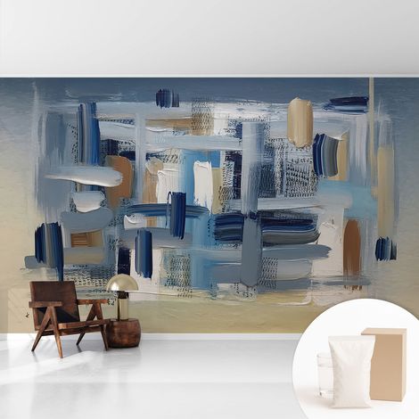 Tapete Vliestapete mit Kleber - Wanddekoration Wohnzimmer - Tapete Schlafzimmer Pinsel-Abstraktion 416x254 cm (1/5)