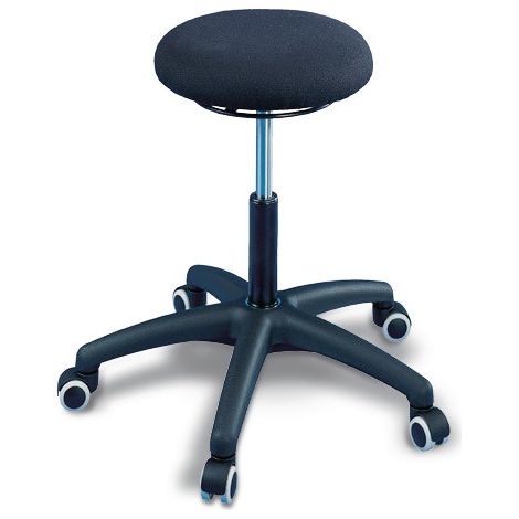 Tabouret pivotant à roulettes, revêtement en tissu noir, hauteur d'assise 470-600 mm (1/4)