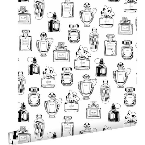 papier peint bouteilles de parfum noir et blanc - ESTAhome (1/5)
