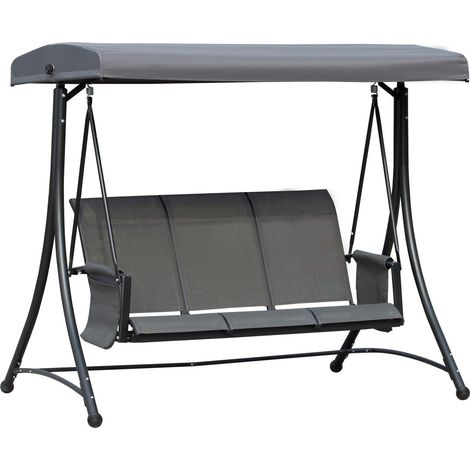 Columpio De Porche De 3 Plazas, Columpio De Jardín Con Toldo, Banco Columpio Con Estante, Aluminio, Gris, 196 X 128 X 172 Cm
