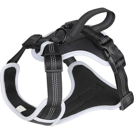 Harnais de chien triangle fixe avec poignée ergonomique, bandes réfléchissantes, réglable et respirant pour promenades en extérieur (1/5)