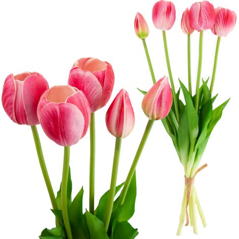 Bouquet di tulipani in gommapiuma CV31218-7 rosa traforato, realistici, 5 pezzi (1/5)
