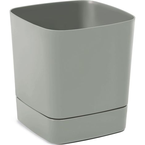 Pot Carré avec Soucoupe Intégrée - 16 x 16 cm x 17,6 cm, 4 L - Plastique léger et résistant - Intérieur et extérieur - Gris-Vert (1/5)