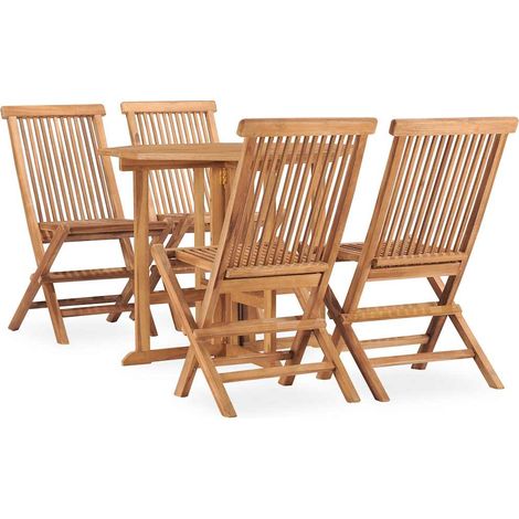 Ensemble repas extérieur pliable 5 pièces en teck massif, table et 4 chaises, 39.74kg - PANGIVO (1/5)