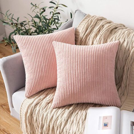 de Decorative Housse Coussin en Côtelé Canapé Taie d'oreiller Douce pour Maison Salon Chambre Lot 2 45x45cm Velours Rose (1/4)