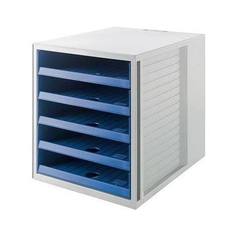 Schubladenbox SCHRANK-SET KARMA 5 Schubladen DIN A4 DIN C4 Kunststoff 80-100 % Rezyklat Gehäusefarbe: öko-grau Farbe der Schublade: öko-blau (1/4)