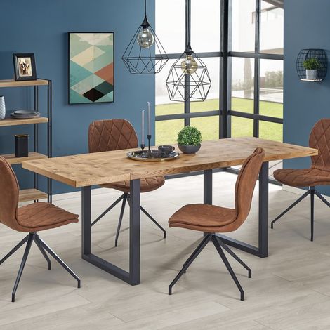 Table à manger 126-206cm avec finitions en chêne massif et piètement en métal noir Mady (1/5)