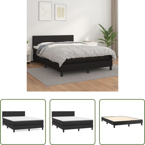 vidaXL Kunstlederbett -  Boxspringbett mit Matratze Schwarz 140x200 cm Kunstleder