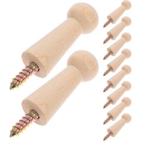 10 crochets muraux bois, M4, pour entrée, à visser, rangement (1/5)