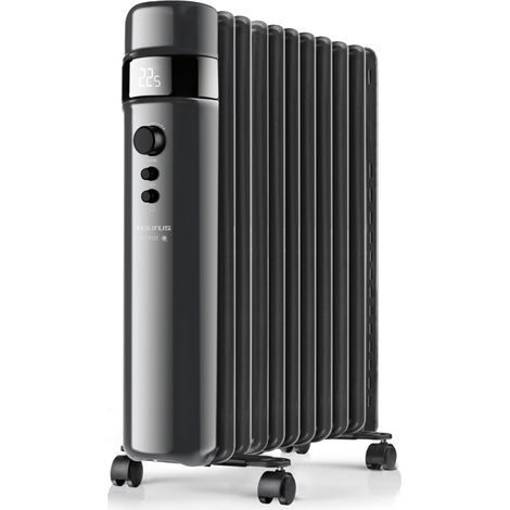 Radiateur à bain dʼhuile 2500W, 3 niveaux de puissance, 11 éléments, Thermostat réglable, Affichage numérique, Sélecteur de puissance, Minuteur, Programmable, Mode ECO, Noir (1/3)