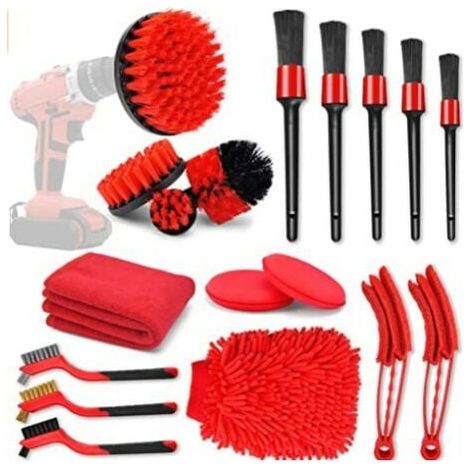 Juego de 18 cepillos para taladro, kit de limpieza para cepillos de taladro, cepillo para taladro para superficies de baño, suelos, azulejos de bañera y coches (rojo) (1/5)