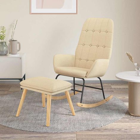 vidaXL Sillón mecedora con taburete tela color crema (1/5)