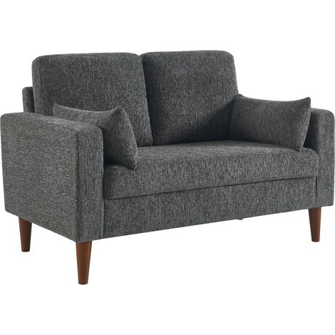 sweeek - 2-Sitzer Sofa mit Heveaholz und Chenille-Bezug , Chenille, Dunkelgrau