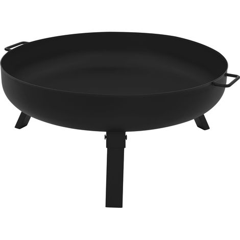 ECD Germany Feuerschale Ø60 x 27 cm mit 3 klappbaren Füßen, Dreibein Feuerstelle für den Garten, Stahl Feuerkorb rund mit 2 Griffen & 2 Entwässerungslöcher, Outdoor Eisenschale Feuertonne BBQ Camping