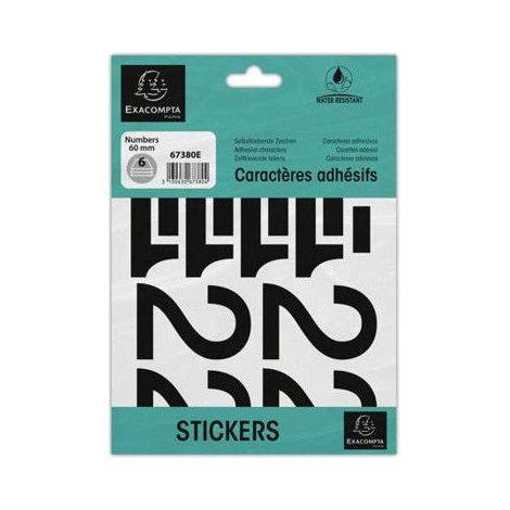 Chiffres adhésifs - EXACOMPTA - 0-9 - Taille 60 mm - Plastifié - Noir