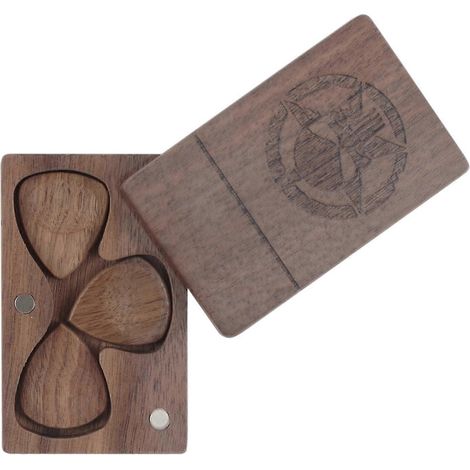 Boîte à médiators en bois avec 3 médiators, 3 compartiments et plateau rotatif. (1/4)