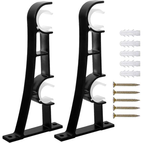 2 supports de tringle à rideaux robustes en métal, support de tringle à rideaux double à fixer au plafond (1/5)