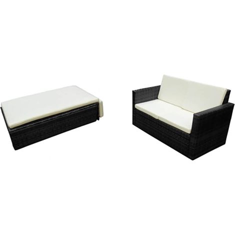 Salon de jardin 2 pcs Contemporain, Ensemble repas de jardin, avec coussins Résine tressée Noir OIB3358E (1/5)