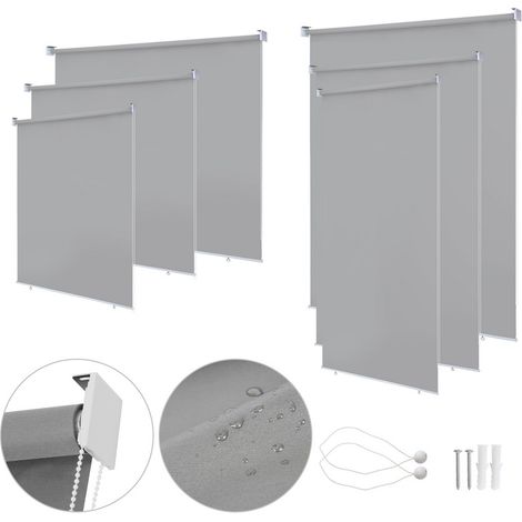 Randaco – Store enrouleur extérieur 140x140cm gris – Protection solaire blackout – Toile imperméable polyester avec revêtement PU – Installation facile (1/5)