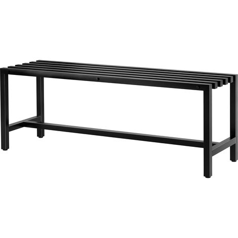 Panchina da giardino a 2 posti in acciaio zincato, seduta a doghe, senza schienale, portata 240 kg, 117x36x44 cm, nera.