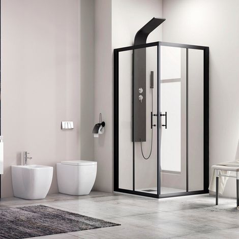 Box doccia 90x70 angolare profili neri vetro trasparente modello KF1000B kamalu