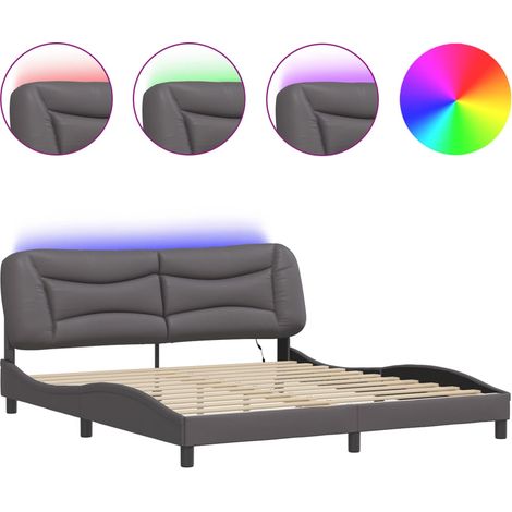 Lit double - lit simple - Cadre de lit avec LED Hvar gris 180x200 cm fr5207 - Maison La Vie (1/5)