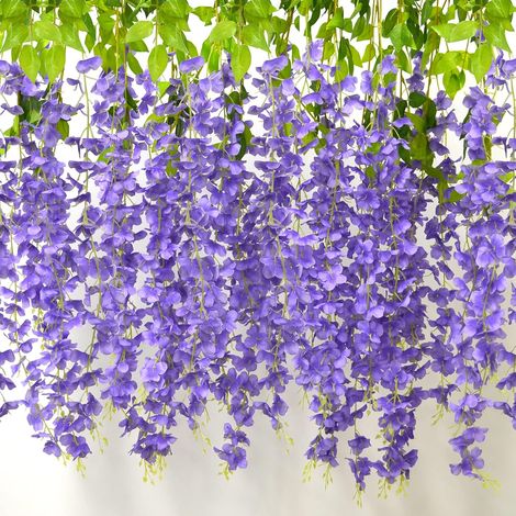 12 Pièces Artificielle Fleurs Faux Wisteria Vigne Plantes Suspendues Plastique, Romantique Glycine Fleurs, Romantique Glycine pour Maison, Mariage, Jardin, Décoration Murale, Fête (Violet) (1/5)