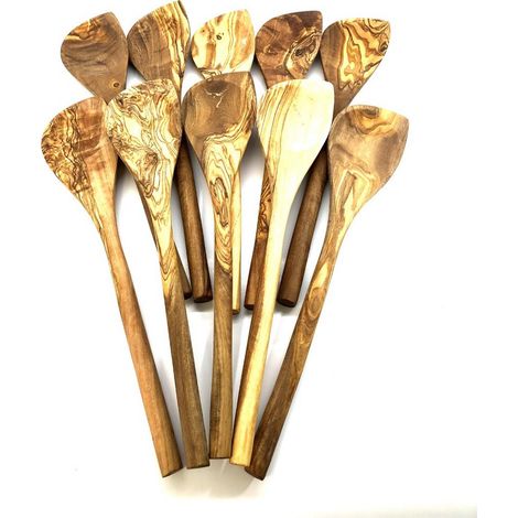 Lot de 20 Cuillères de Cuisine avec Angle en Bois d'Olivier pour Cuisson 30 cm - PANGIVO (1/3)