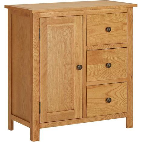 Vidaxl – Armoire de rangement en bois de chêne massif 70x35x75 cm – 1 porte et 3 tiroirs – Assemblage requis – Pour intérieur rustique
