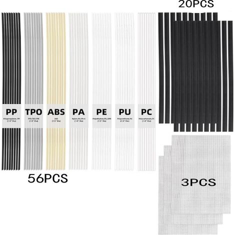 Kit de soudage plastique - comprend 76 baguettes de soudage et 3 panneaux de renfort en treillis. (1/5)