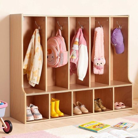 VEVOR Armario de Abrigos para Niños 5 Secciones, Organizador de Madera con 10 Ganchos, Armario con 5 Cubículos de Almacenamiento para Hogar, Guardería, Escuela, Preescolar, 114,7 x 31,7 x 90,8 cm (1/5)