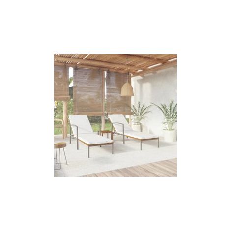 Chaises longues lot de 2 avec table résine tressée marron (1/5)