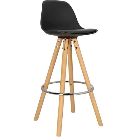 Tabouret de bar Nord en éco-cuir noir et bois (1/5)
